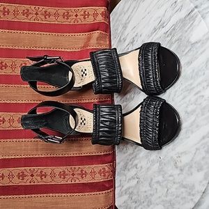 VINCE CAMUTO Leather Black Ankle Strap Open Toes Strappy Stiletto Heels Size 6.5